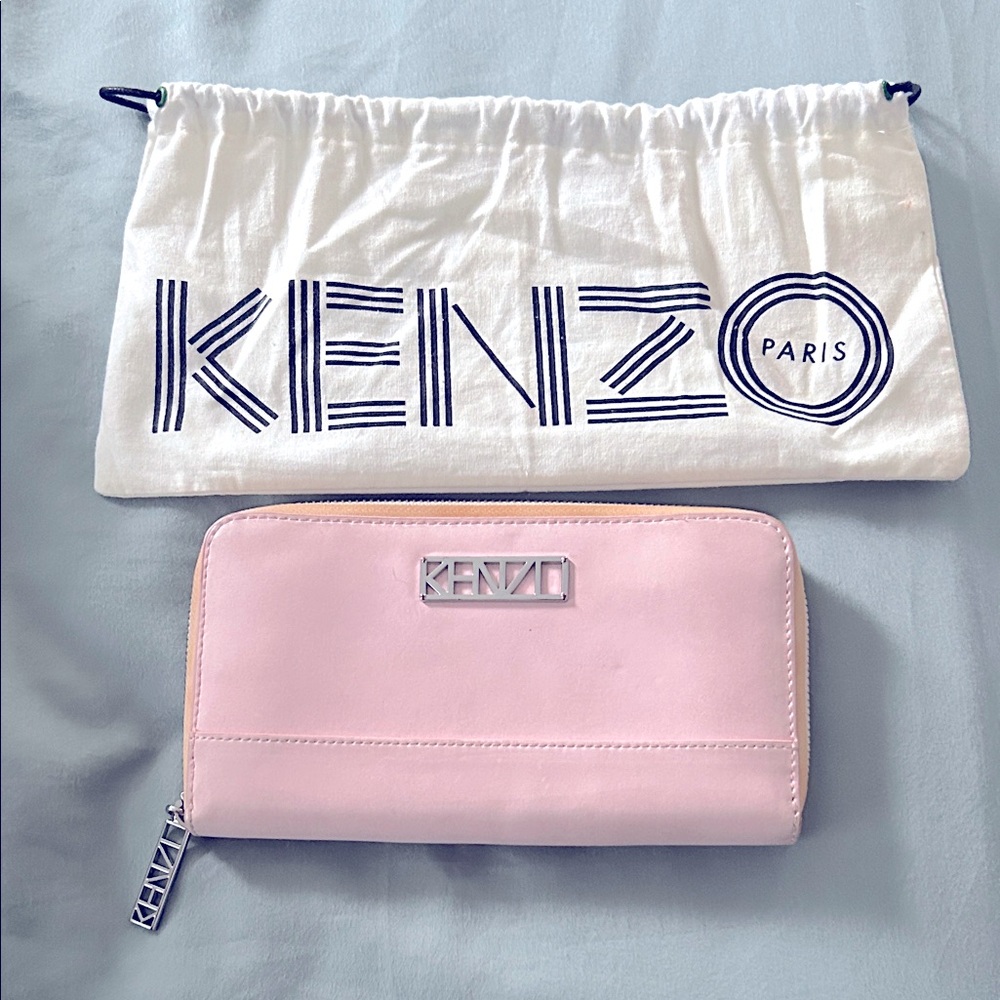 Kenzo Paris Leather Zip-Around Continental Wallet Pink with Dust Bag